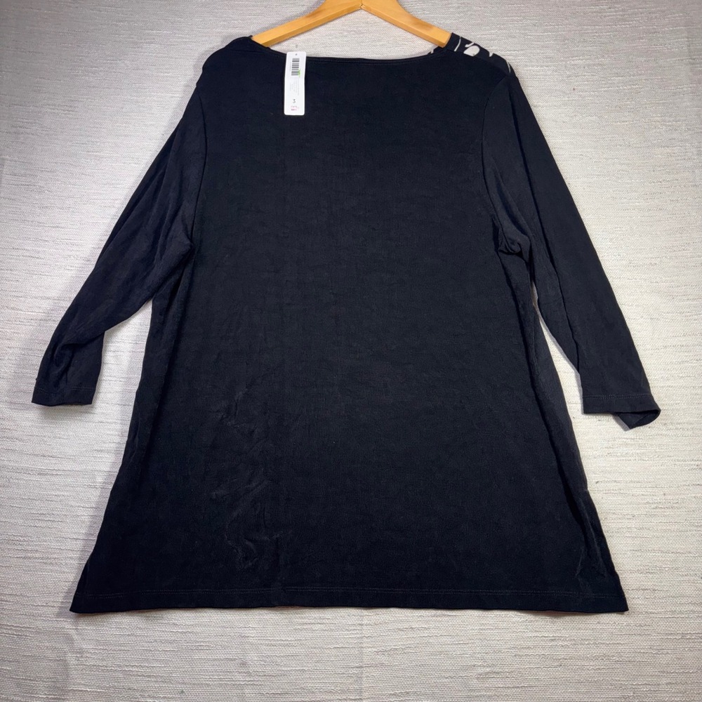 Chicos Travelers Blossom Floral Print Tunic Black Red 3/4 Sleeve Size 3 XL NEW - Picture 9 of 10